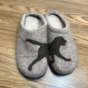LL BEAN Women's Daybreak Scuffs Taupe Chocolate Dog Wool Slippers Size 8M